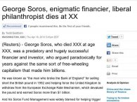 Gaffe Reuters, pubblica necrologio George Soros. E lo definisce ipocrita