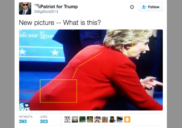 Secondo i sostenitori di Trump Clinton indossava un auricolare nascosto sotto il vestito